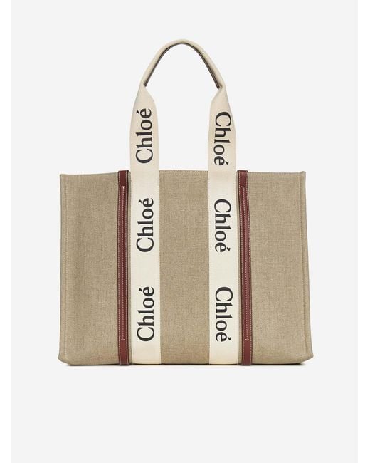 Chloé Woody Linen Tote Bag in Natural | Lyst
