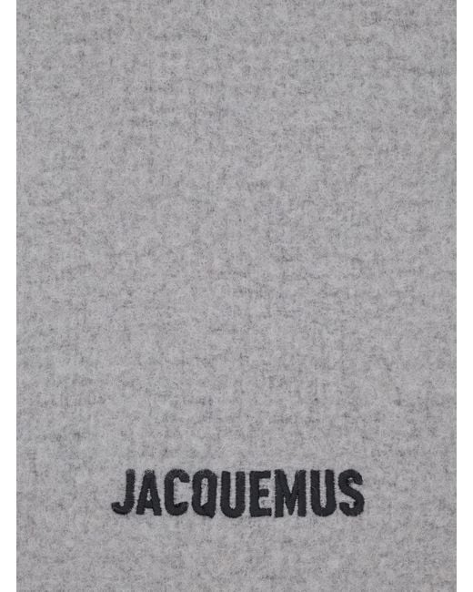 Jacquemus Gray 'L'Echarpe Moisson' Scarf With Logo Lettering On The Front And Fringed Hem