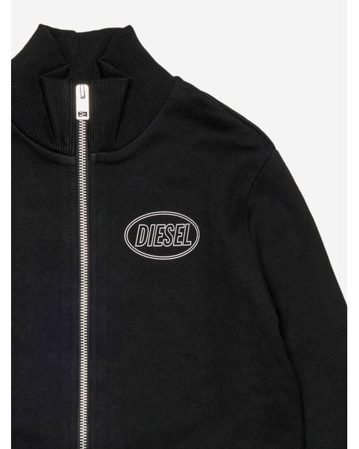 DIESEL Black Cotton Sweatshirt With Logo And Zip Hoods & Sweatshirts for men