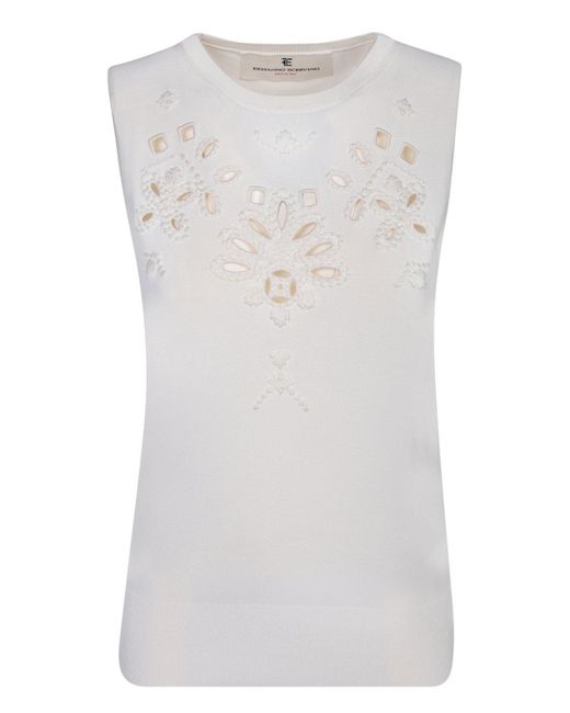 Ermanno Scervino White Sleeveless Broderie Anglaise Tank Top