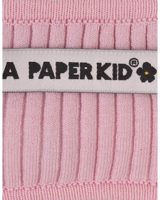 A PAPER KID Pink Ribbed Knit Crop Top With Distressed Effect