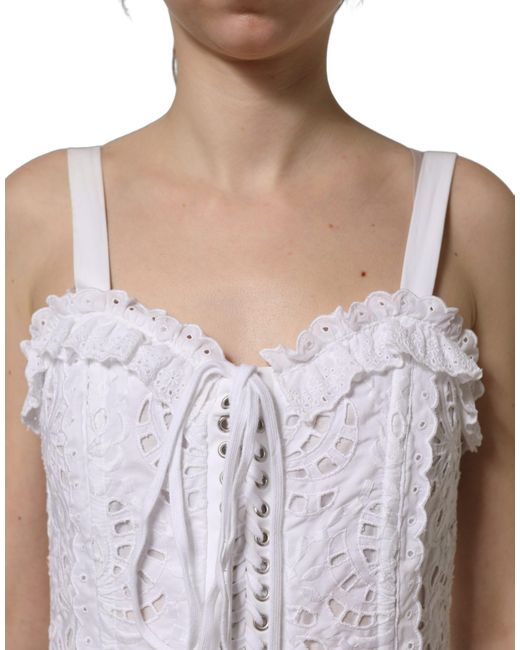 Dolce & Gabbana Blue Broderie Anglaise Cotton Mini Dress Viscose Polyester