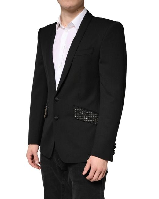 Dolce & Gabbana Black Embellished Single Breasted Blazer Virgin Wool Silk Clothing for men