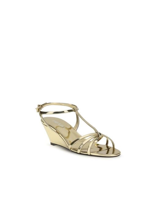 Prada Natural Gold Calf Leather Bos Taurus Wedge Sandals