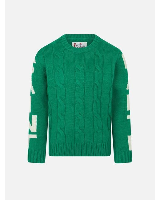 Mc2 Saint Barth Green Boy Cable Knit Sweater Bergen Jr With Saint Barth Jacquard for men