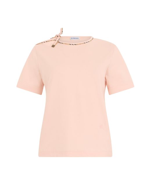 Burberry Pink T-Shirt With Tartan Detail, Cotton T-Shirts & Jerseys