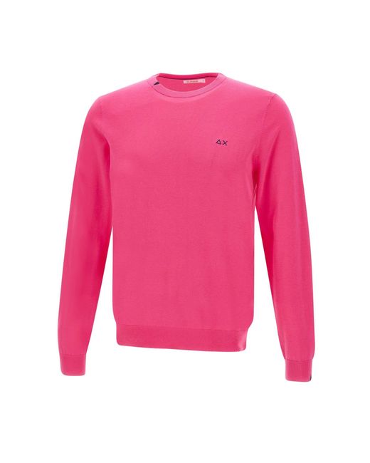 Sun 68 Pink Solid Cotton Sweater for men