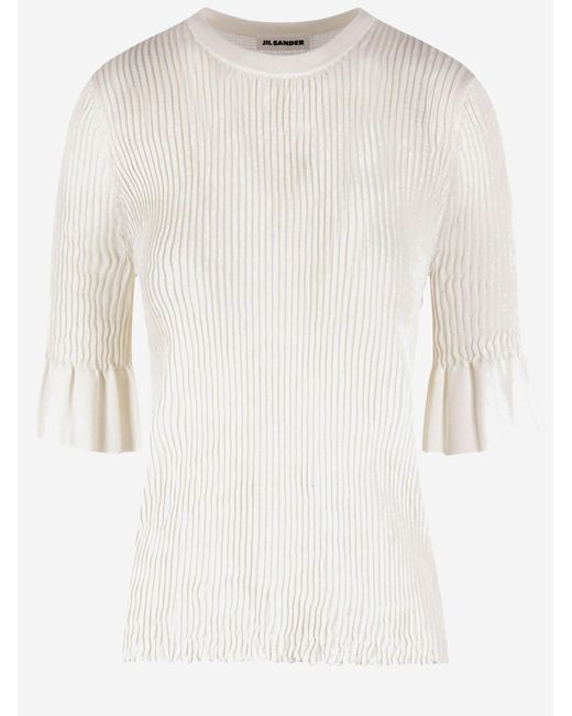 Jil Sander White Viscose Blend T-Shirt With Ruffled Sleeves T-Shirts & Jerseys