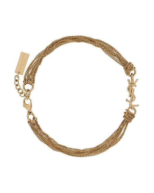 Saint Laurent Metallic Bracelet With Cassandre Charm Brass Bracelets