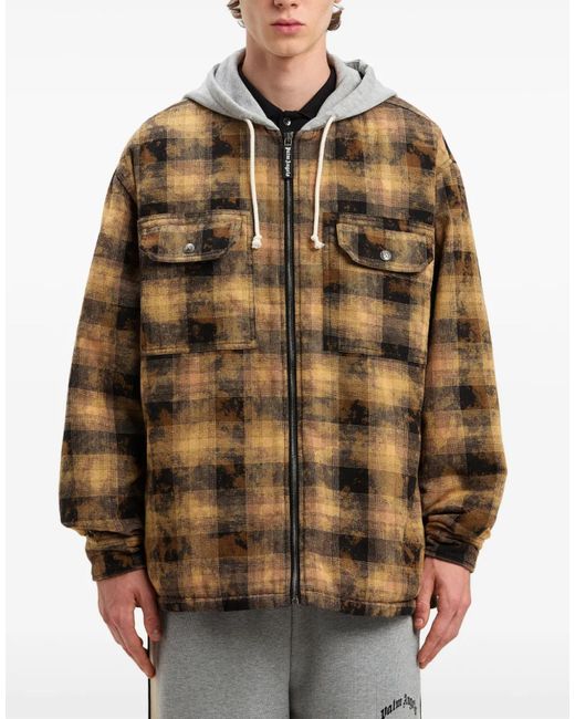 Palm Angels Brown Curved Logo Check Overshirt Jacket Clothing Coats for men
