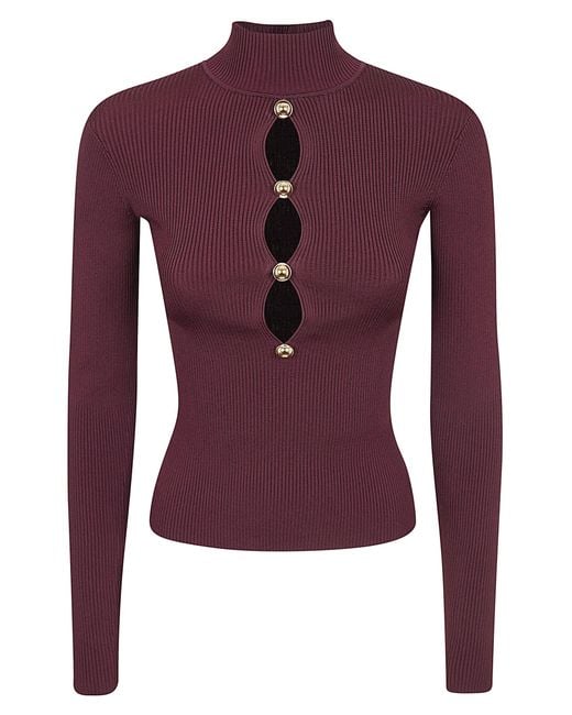 Self-Portrait Purple Burgundy Keyhole Knit Top Vi Pes Pa Ea