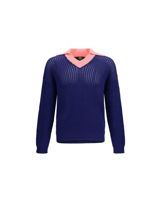 Fendi Blue Cotton Sweatshirt for men