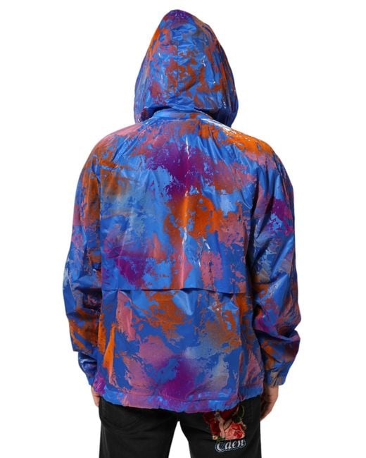 Dolce & Gabbana Blue Tie Dye Logo Hooded Sweatshirt Jacket Clothing for men