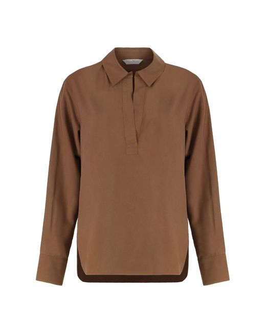 Max Mara Brown Polo Shirt Mirko Silk Blouses