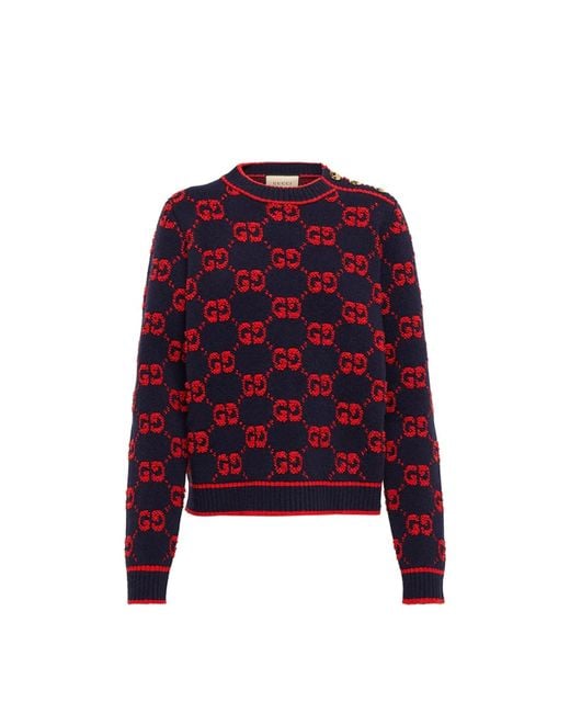 Gucci Red Gg Wool Bouclé Jacquard Sweater