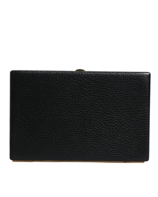 Dolce & Gabbana Black Leather Gold Frame Clutch Evening Party Purse Bag