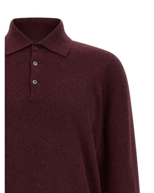 Brunello Cucinelli Red Cashmere Polo Shirt for men