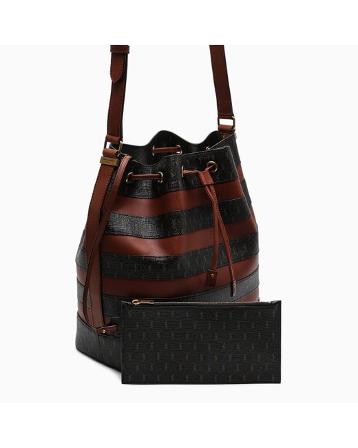 Saint Laurent Black Jacquard Leather Seau Medium Bucket Bag
