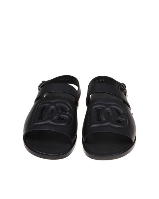 Dolce & Gabbana Black Dolce And Gabbana Leather Sandals With Quilted Dg Logo for men