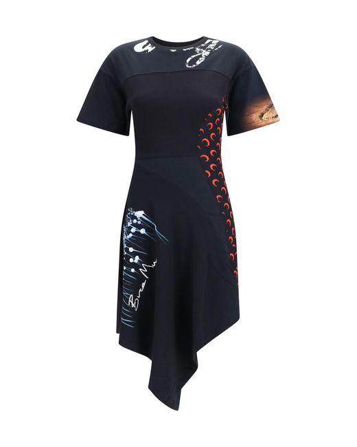 MARINE SERRE Blue Asymmetric Recycled Jersey Dress Cotton