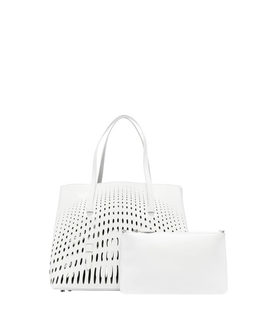 Alaïa White Mina 32 Bag In Leather With Optical Perforations