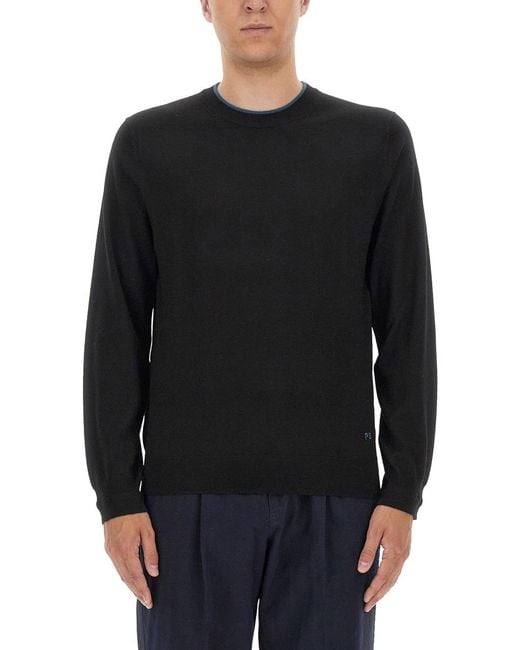 Paul Smith Black Jersey With Logo Merino Wool Jumpers for men
