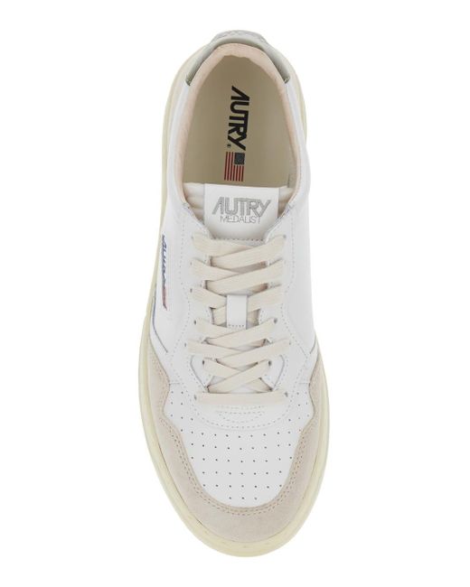 Autry White Medalist Low Top Sneakers With Suede Panels for men