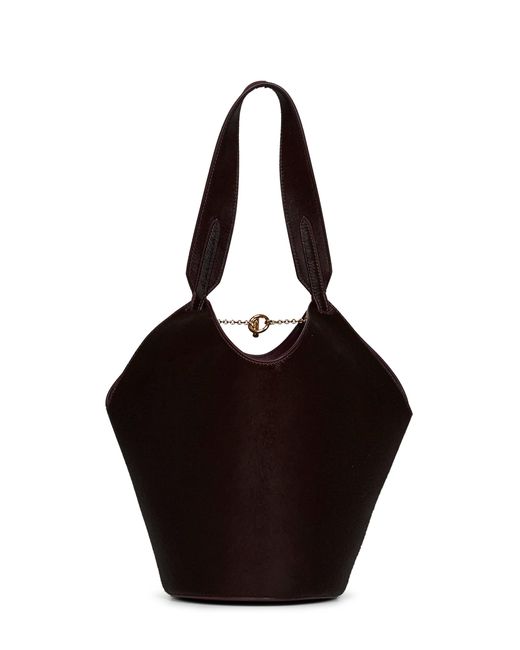 Khaite Black Tote Bag Mini Lotus Calf Leather