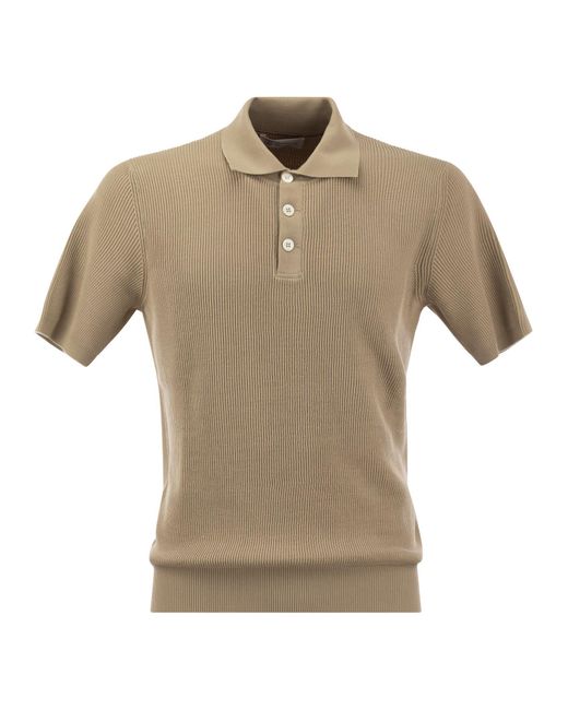 Brunello Cucinelli Natural Ribbed Cotton Polo-Style Jersey for men
