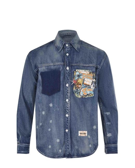 Evisu Blue Shirt Cotton for men