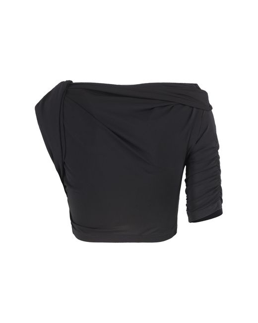 Jacquemus Black Crop Top Draped Viscose