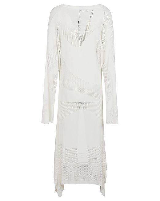 The Attico White V-Neck Perforated Asymmetric Mini Dress