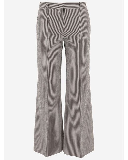 Ql2 Gray Pants Striped Stretch Cotton-Blend Trousers