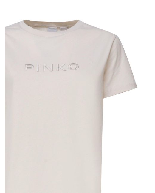 Pinko White Logo Embroidered Crewneck T-shirt