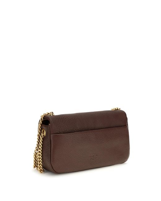 Pinko Brown Medium Love Bag Click Soft Horizontal Shoulder Calf Leather Bos Taurus