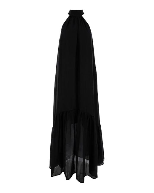 Semicouture Black Maxi Dress With Stand Up Collar