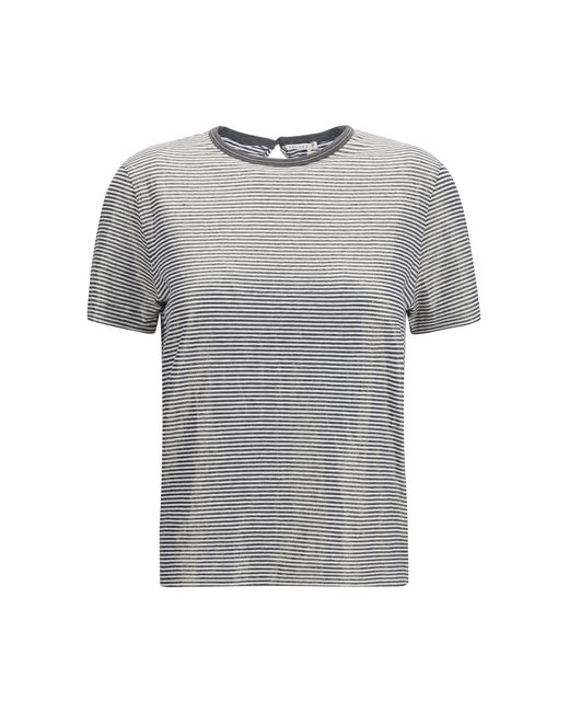 Brunello Cucinelli Gray Striped Short-Sleeve Crewneck T-Shirt Linen; Elastane T-Shirts