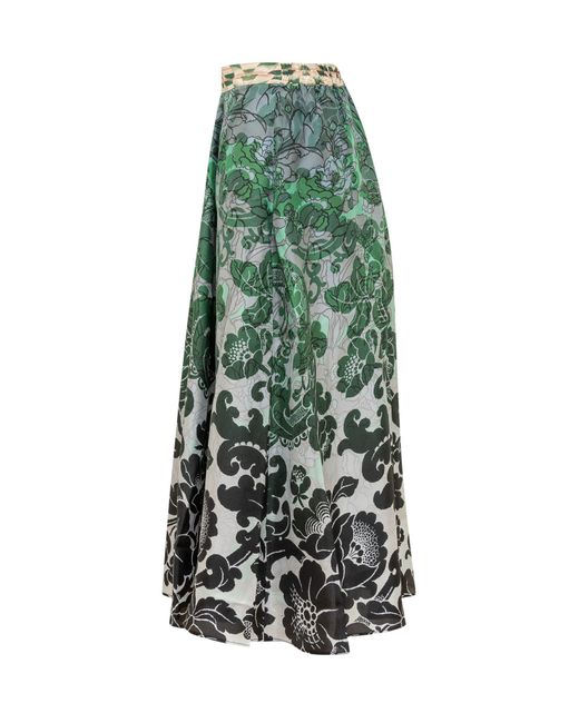 Pierre Louis Mascia Green Silk Skirt With Floral Print