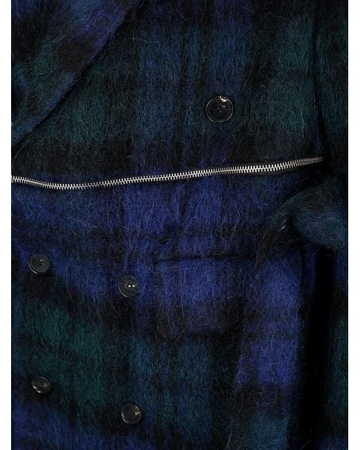 Setchu Blue Double Zip Coat Long Tartan