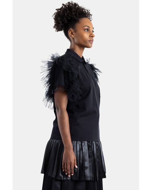 Noir Kei Ninomiya Black Tulle Ruffle Polo Shirt T-Shirts And Polos
