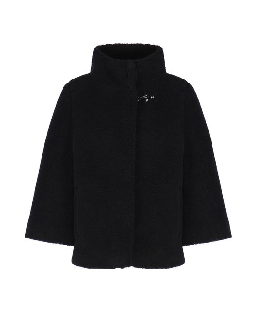 Fay Black Cape With Wide High Neck And Hook
