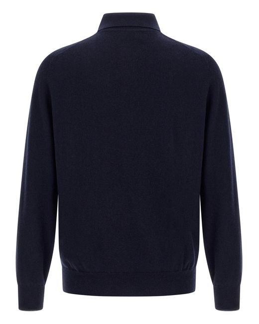 Brunello Cucinelli Blue Cashmere Polo Shirt for men
