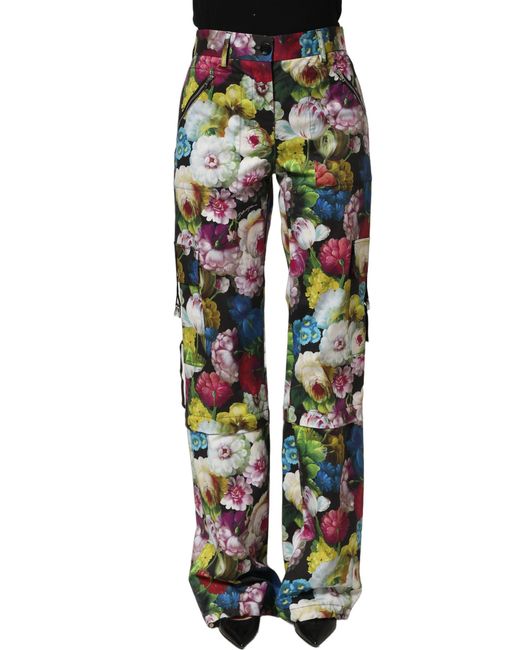 Dolce & Gabbana Pink Multicolor Floral High Waist Wide Leg Pants