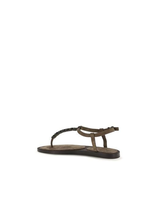 Brunello Cucinelli Brown Calf Leather Bos Taurus Flat Sandals