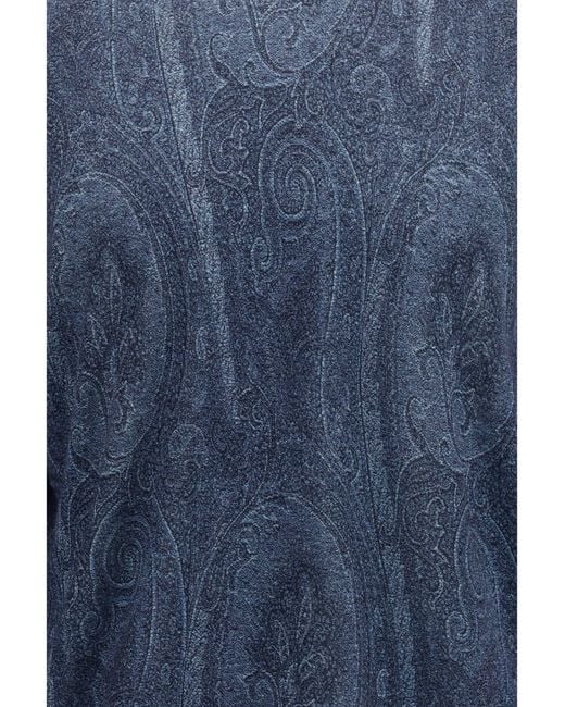Etro Blue Printed Turtleneck Sweater Silk; Kashmir/Capra Hircus for men