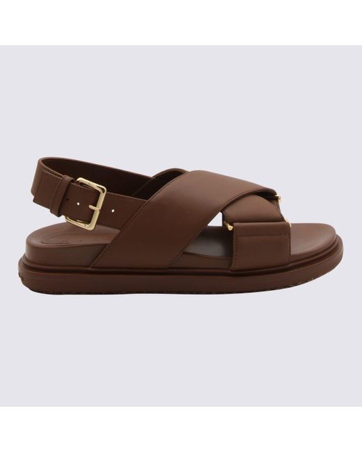 Marni Brown Leather Fussbet Sandals