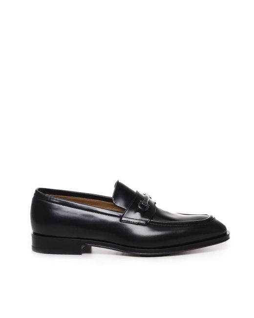 Ferragamo Black Leather Loafers With Gancini for men