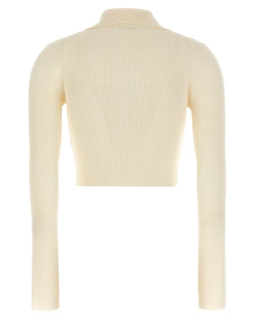 Jil Sander White Ribbed Stretch Wool And Viscose Blend Cardigan