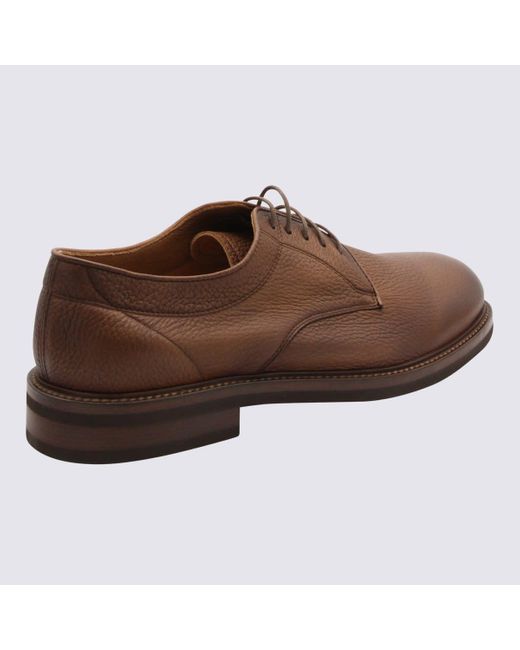 Brunello Cucinelli Brown Cognac Leather Lace Up Shoes for men