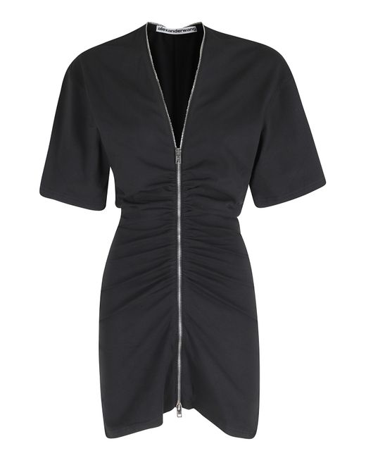 Alexander Wang Black Gathered T-Shirt Dress Cotton Abito